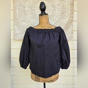 J. Crew 3/4 Sleeve Black Cotton Blouse Sz 0